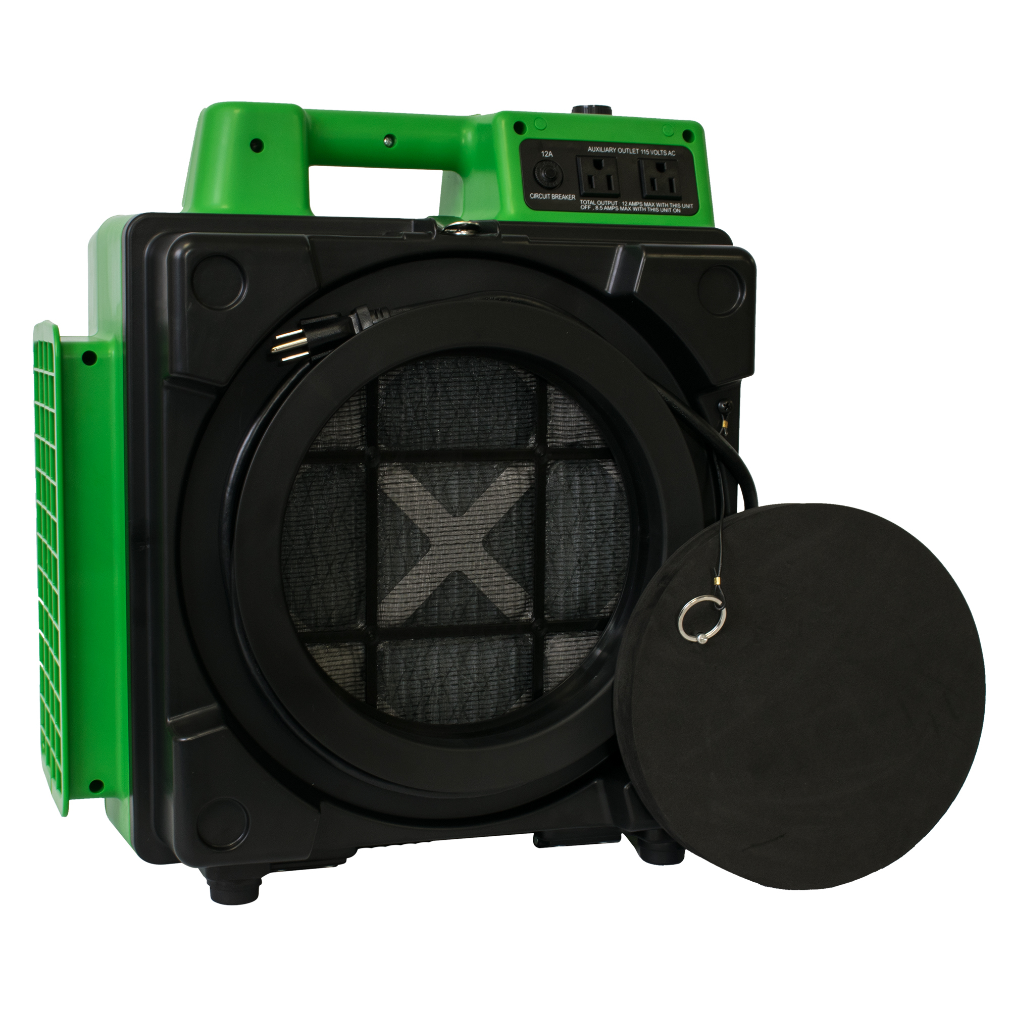 XPOWER, 3-Stage HEPA Mini Air Scrubber w/ Power Outlets, Max. Coverage Area 1500 ft², Air Delivery 550 cfm, Model# X-2480A-Green
